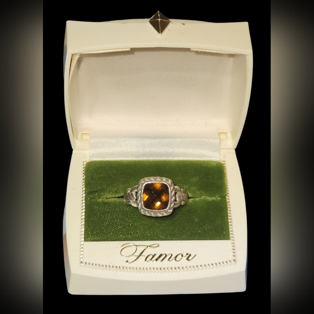 Rare Vintage Judith Ripka 925 Sterling Silver Smoky Citrine Ring Sz 11 Excellent